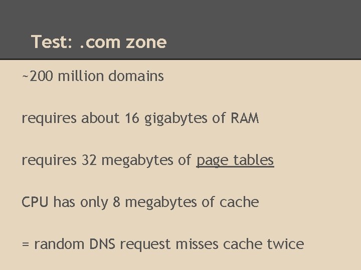 Test: . com zone ~200 million domains requires about 16 gigabytes of RAM requires