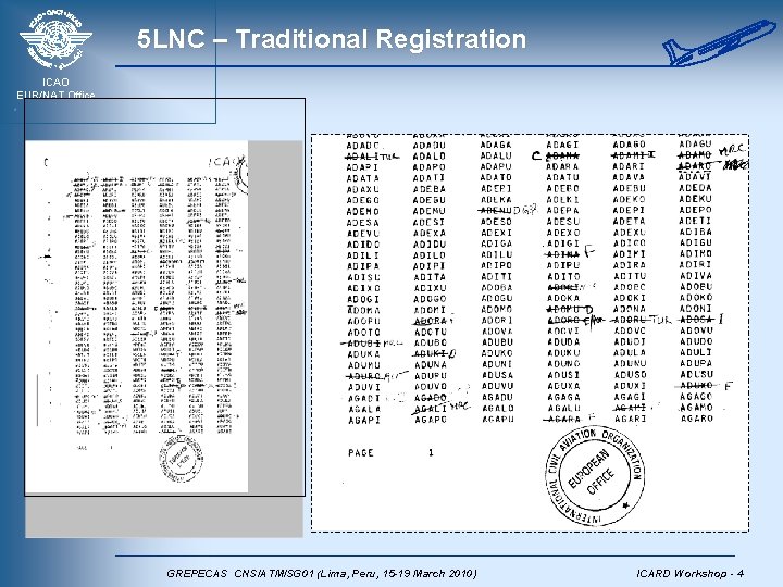 5 LNC – Traditional Registration ICAO EUR/NAT Office GREPECAS CNS/ATM/SG 01 (Lima, Peru, 15
