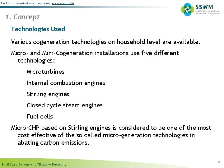 Find this presentation and more on: www. sswm. info. 1. Concept Technologies Used Various