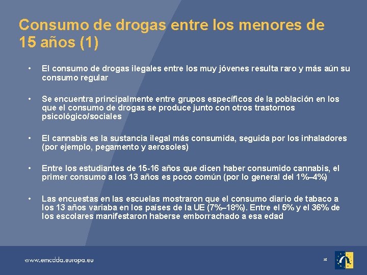Consumo de drogas entre los menores de 15 años (1) • El consumo de