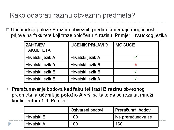 Kako odabrati razinu obveznih predmeta? � Učenici koji polože B razinu obveznih predmeta nemaju