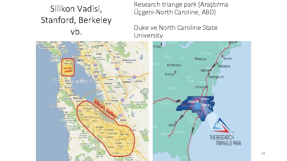 Silikon Vadisi, Stanford, Berkeley vb. Research triange park (Araştırma Üçgeni-North Caroline, ABD) Duke ve