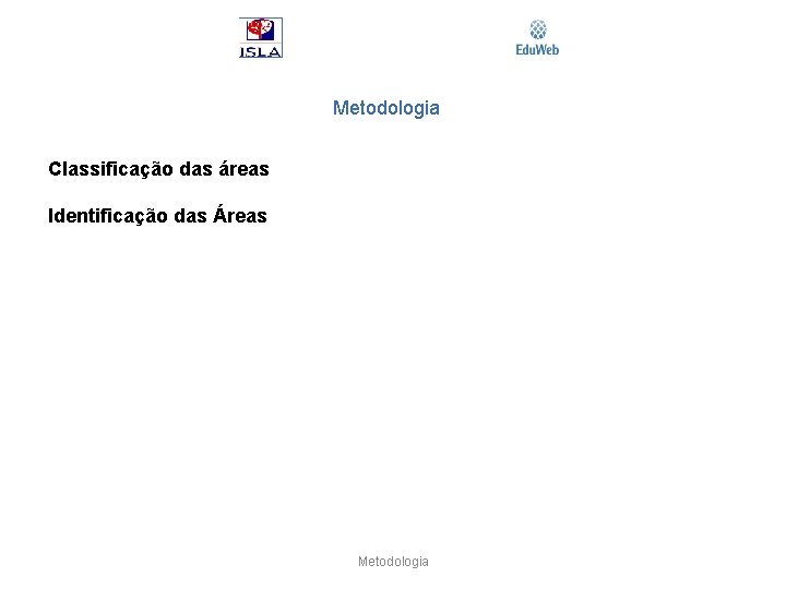 Metodologia Classificação das áreas Identificação das Áreas Metodologia 