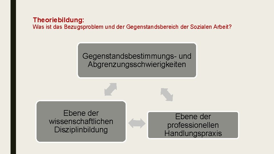 Theoriebildung: Was ist das Bezugsproblem und der Gegenstandsbereich der Sozialen Arbeit? Gegenstandsbestimmungs- und Abgrenzungsschwierigkeiten