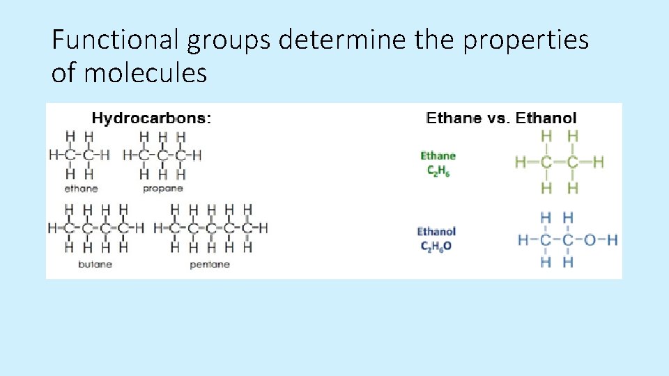 Functional groups determine the properties of molecules  Functional groups determine the properties of molecules