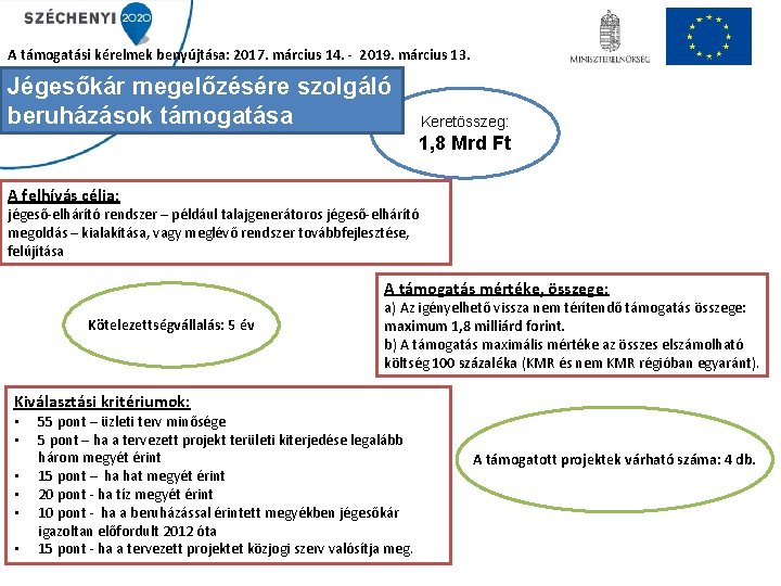 A támogatási kérelmek benyújtása: 2017. március 14. - 2019. március 13. Jégesőkár megelőzésére szolgáló