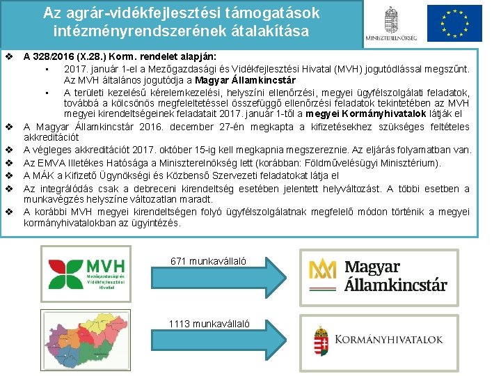 Az agrár-vidékfejlesztési támogatások intézményrendszerének átalakítása v A 328/2016 (X. 28. ) Korm. rendelet alapján: