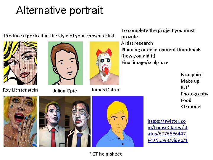 Alternative portrait Produce a portrait in the style of your chosen artist Roy Lichtenstein