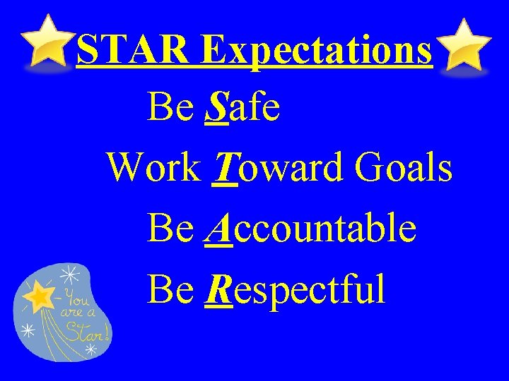 STAR Expectations Be Safe Work Toward Goals Be Accountable Be Respectful 