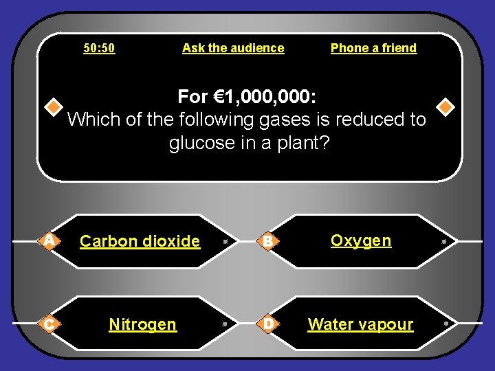 50: 50 Ask the audience Phone a friend For € 1, 000: Which of