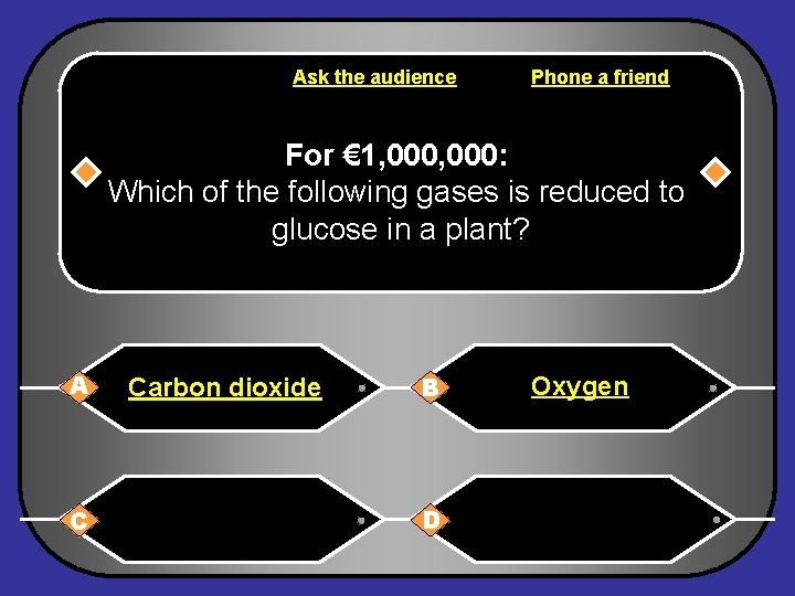 Ask the audience Phone a friend For € 1, 000: Which of the following