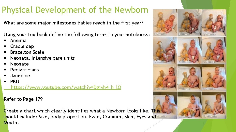 Physical Development of the Newborn What are some major milestones babies reach in the