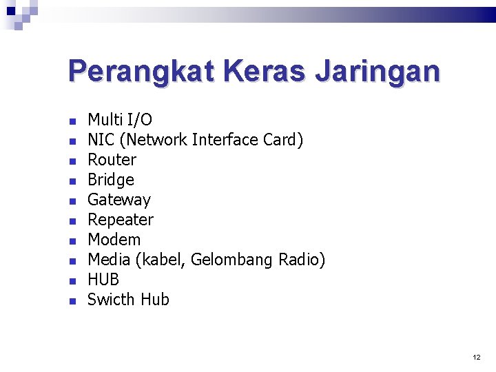 Perangkat Keras Jaringan Multi I/O NIC (Network Interface Card) Router Bridge Gateway Repeater Modem