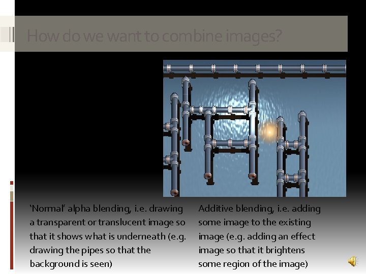 How do we want to combine images? In games there are two common ways