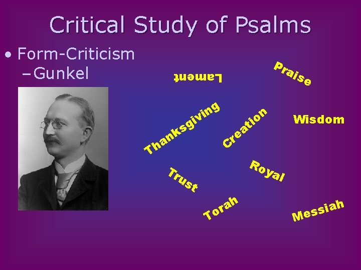 Critical Study of Psalms Pr ais Lament • Form-Criticism – Gunkel g n i