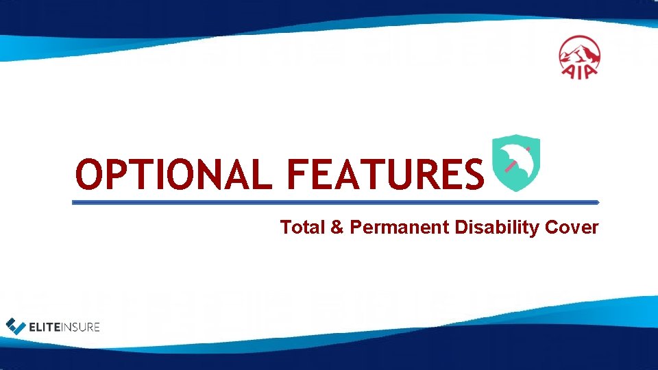 OPTIONAL FEATURES Total & Permanent Disability Cover 