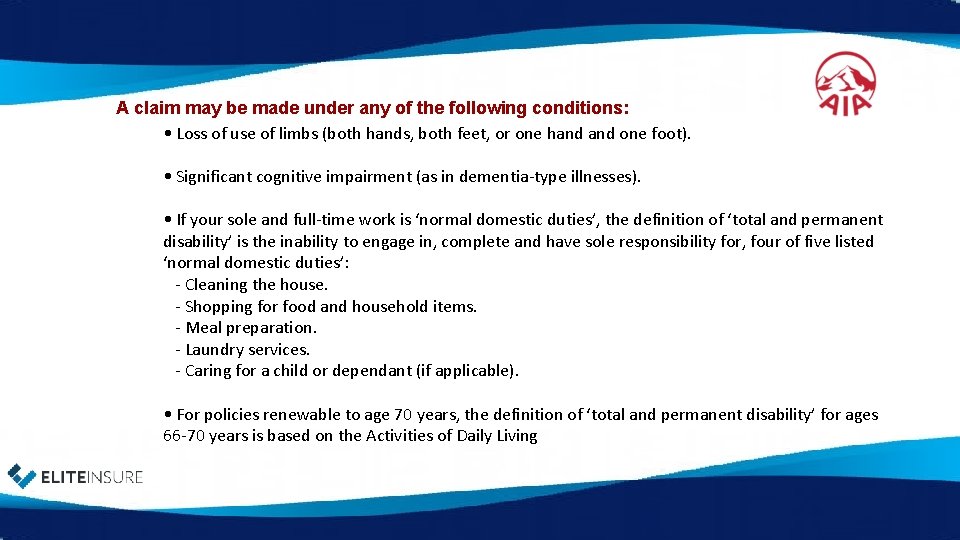 A claim may be made under any of the following conditions: • Loss of