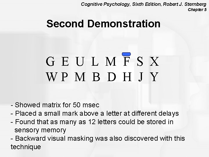 Cognitive Psychology, Sixth Edition, Robert J. Sternberg Chapter 5 Second Demonstration G E U