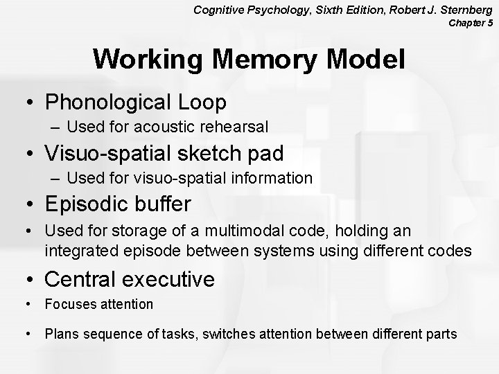 Cognitive Psychology, Sixth Edition, Robert J. Sternberg Chapter 5 Working Memory Model • Phonological
