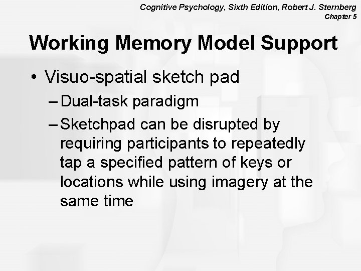 Cognitive Psychology, Sixth Edition, Robert J. Sternberg Chapter 5 Working Memory Model Support •