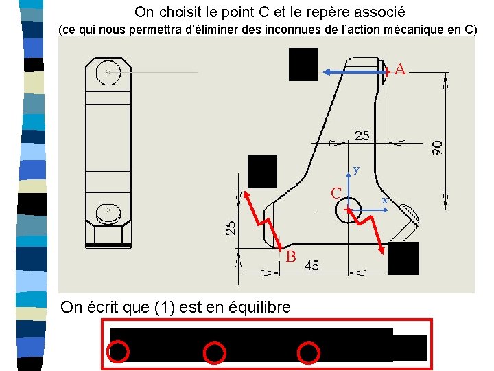 On choisit le point C et le repère associé (ce qui nous permettra d’éliminer