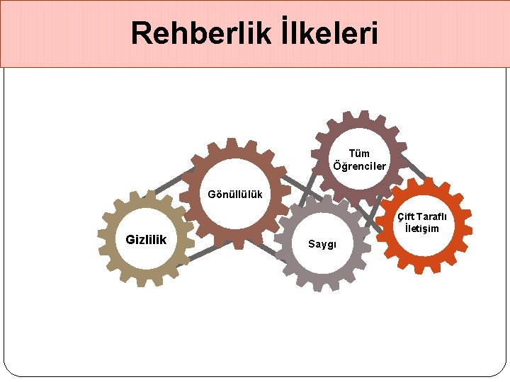 Rehberlik İlkeleri Tüm Öğrenciler Gönüllülük Gizlilik Çift Taraflı İletişim Saygı 