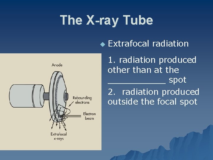 The X-ray Tube u Extrafocal radiation 1. radiation produced other than at the ______