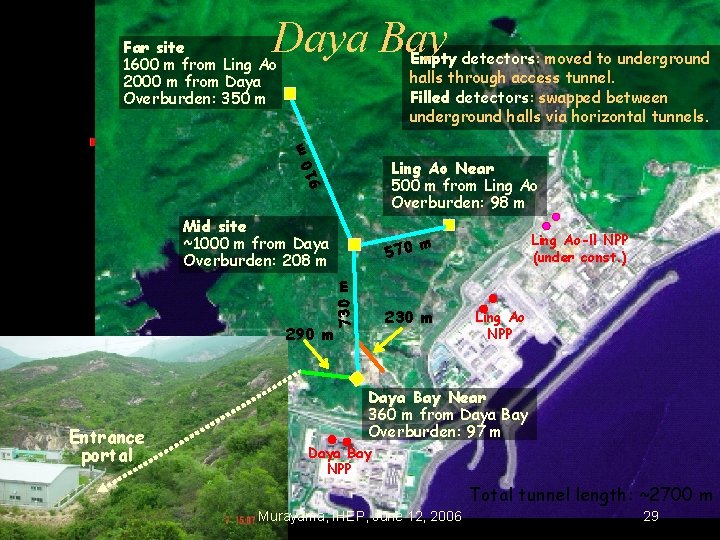 Daya Bay Far site 1600 m from Ling Ao 2000 m from Daya Overburden: