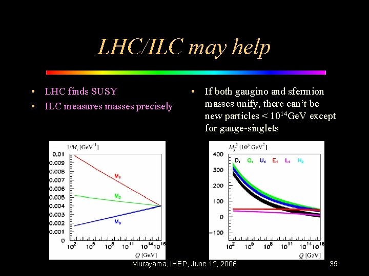 LHC/ILC may help • LHC finds SUSY • ILC measures masses precisely • If