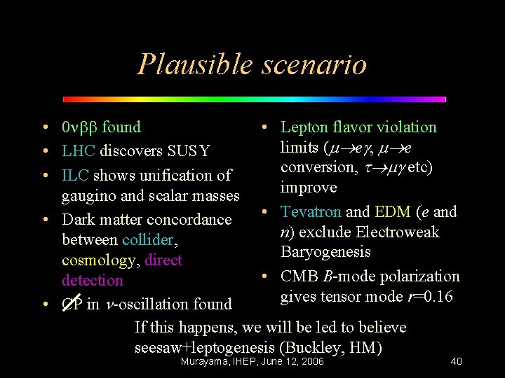 Plausible scenario • 0 found • Lepton flavor violation limits ( e , e