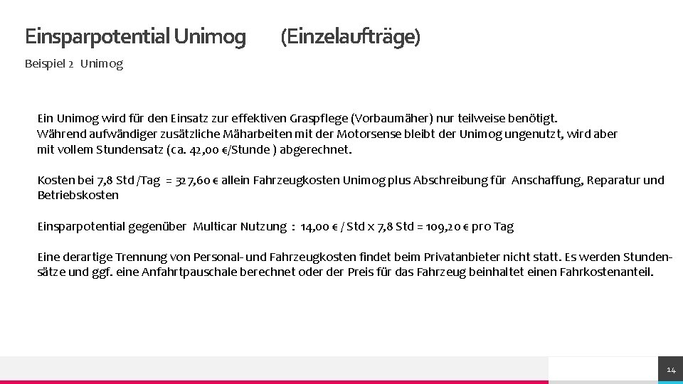 Einsparpotential Unimog (Einzelaufträge) Beispiel 2 Unimog Ein Unimog wird für den Einsatz zur effektiven