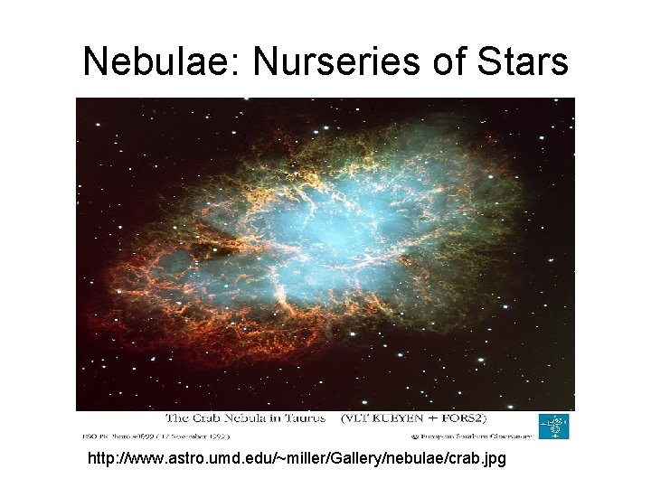 Nebulae: Nurseries of Stars http: //www. astro. umd. edu/~miller/Gallery/nebulae/crab. jpg 