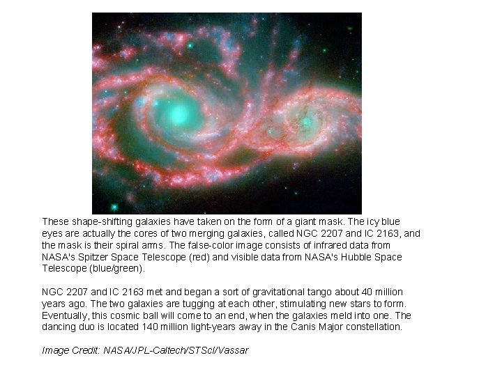 These shape-shifting galaxies have taken on the form of a giant mask. The icy