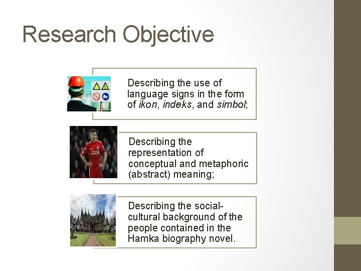 Research Objective Describing the use of language signs in the form of ikon, indeks,