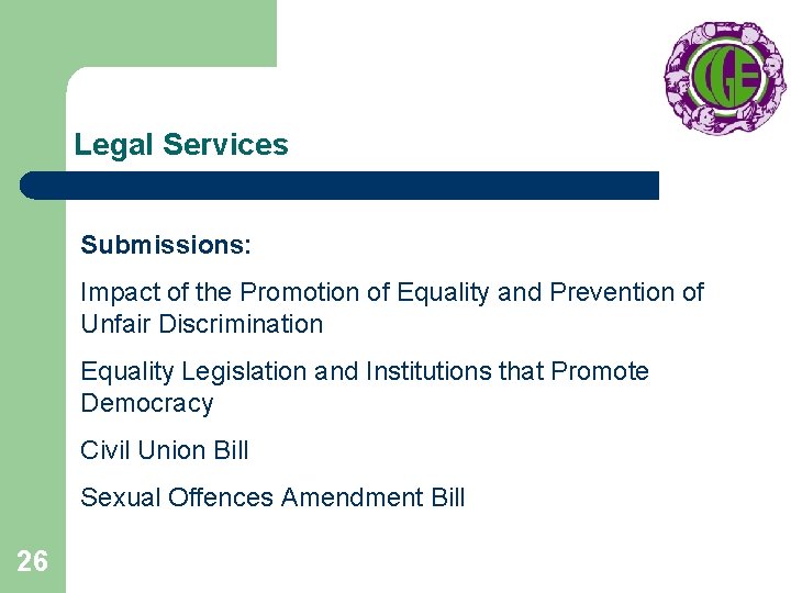 Legal Services Submissions: Impact of the Promotion of Equality and Prevention of Unfair Discrimination