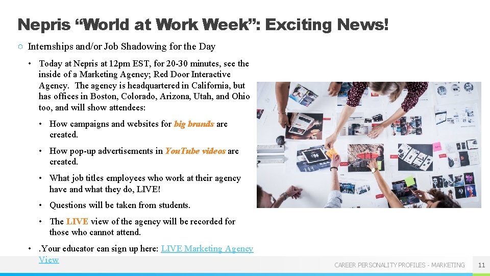 Nepris “World at Work Week”: Exciting News! ○ Internships and/or Job Shadowing for the