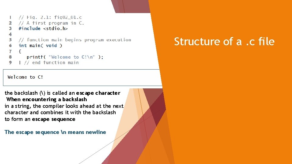 Structure of a. c file the backslash () is called an escape character When