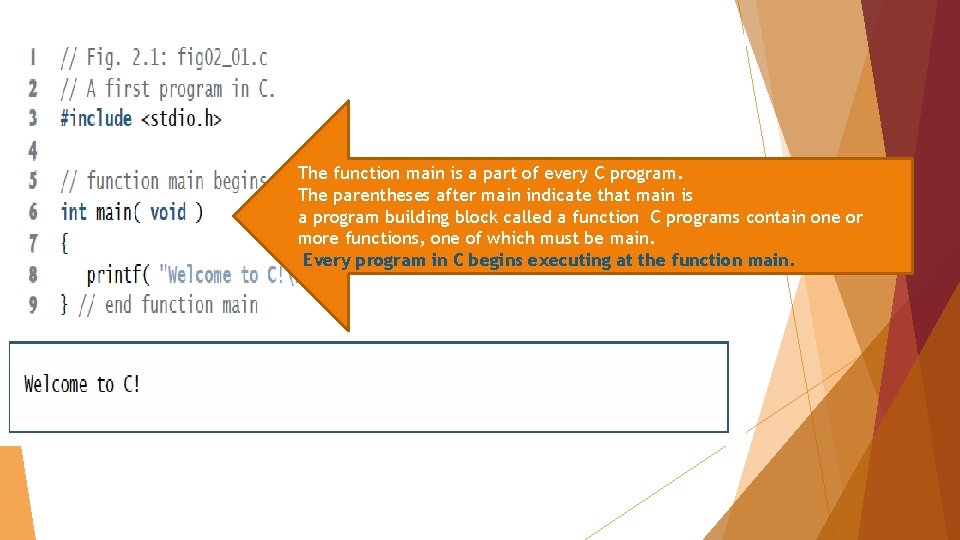 The function main is a part of every C program. The parentheses after main