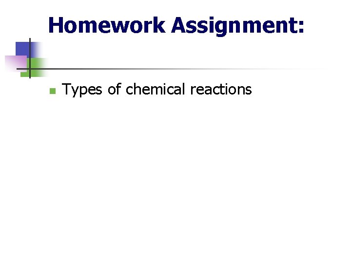 Homework Assignment: n Types of chemical reactions 