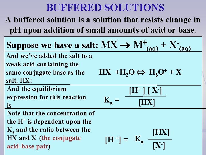 BUFFERED SOLUTIONS A buffered solution is a solution that resists change in p. H
