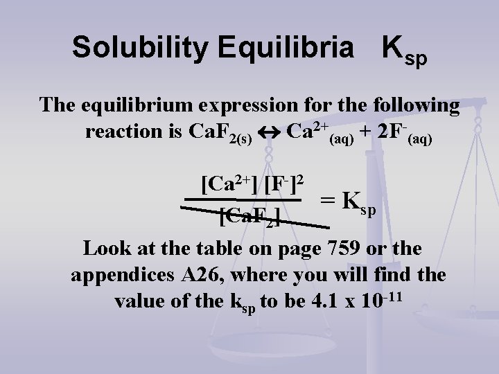 Solubility Equilibria Ksp The equilibrium expression for the following reaction is Ca. F 2(s)