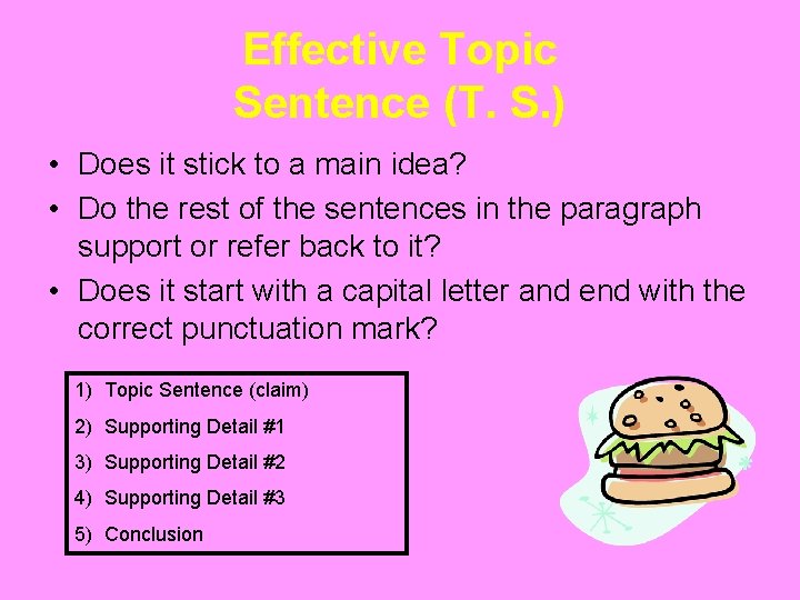 Effective Topic Sentence (T. S. ) • Does it stick to a main idea?