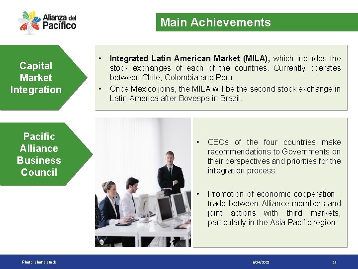 Main Achievements Capital Market Integration Pacific Alliance Business Council Photo: shutterstock • • Integrated