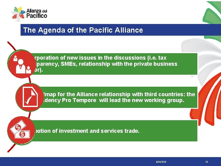 The Agenda of the Pacific Alliance Incorporation of new issues in the discussions (i.