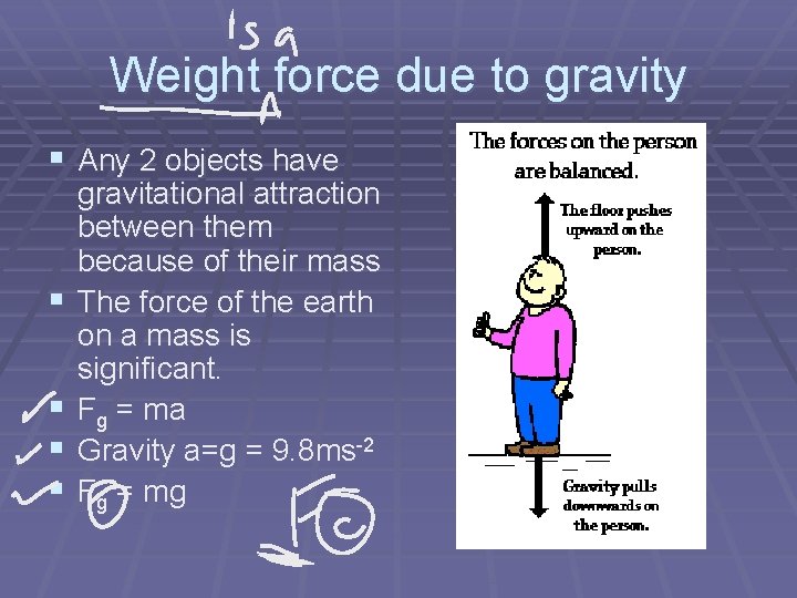 Weight force due to gravity § Any 2 objects have § § gravitational attraction