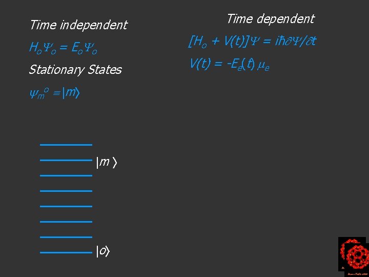 Time independent H o o = Eo o Stationary States Time dependent [Ho +