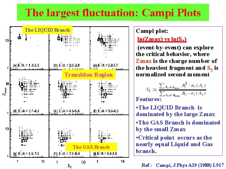 The largest fluctuation: Campi Plots The LIQUID Branch Transition Region The GAS Branch Campi