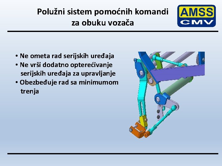 Polužni sistem pomoćnih komandi za obuku vozača • Ne ometa rad serijskih uređaja •