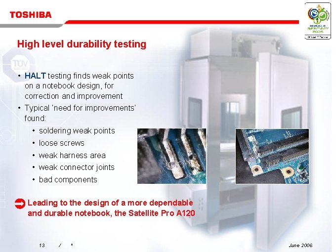 High level durability testing • HALT testing finds weak points on a notebook design,