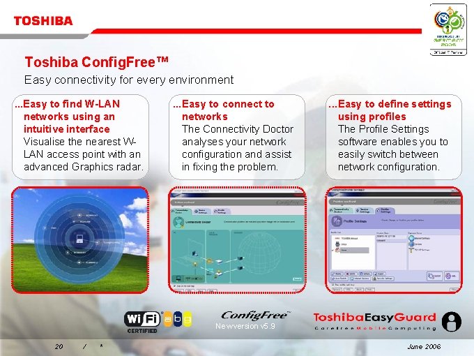 Toshiba Config. Free™ Easy connectivity for every environment. . . Easy to find W-LAN